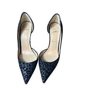Christian Louboutin Black Leopard-Print Pointed Toe Pumps